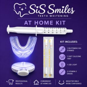 SiS Smiles At Home Kit: whitening gel syringe, soft silicone tray, LED light and two Vitamin E swabs